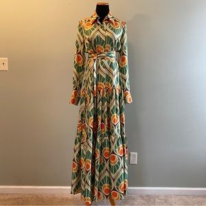Rakiatou African Print Silk Twill Maxi Shirt Dress - M